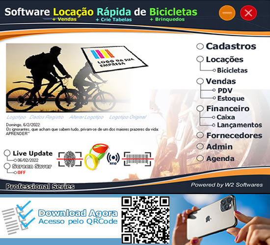 Software Locação rápida de bicicletas biometria vendas