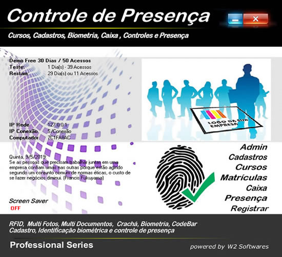 Software para cursos controle de presença foto biometria