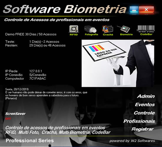 Software controle de acessos e presença foto biometria para profissionais em  eventos